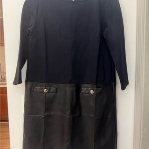 Ann Taylor Black Shift Dress with Faux Leather Skirt